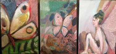 Peinture intitulée "triptyque de papill…" par Valérie Blum (Valery), Œuvre d'art originale, Gouache