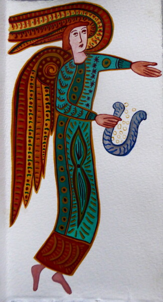 Peinture intitulée "Ange à la lyre" par Laure Barlet, Œuvre d'art originale, Aquarelle