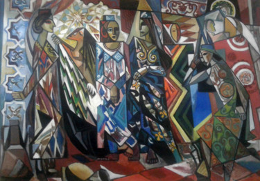 Painting titled "Tajik atlas" by Tohir Saidakilzade, Original Artwork, Oil