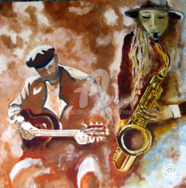 绘画 标题为“jazz-couple  n° 336…” 由Jc C-S ' Art, 原创艺术品, 油 安装在木质担架架上
