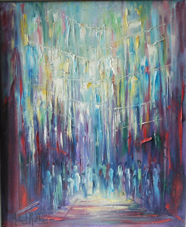 Peinture intitulée "Les Rues de Naples" par Hubert Mathieu, Œuvre d'art originale, Huile