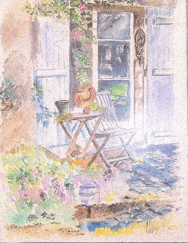 Peinture intitulée "LE JARDIN BLEU" par Patrick Nevoso, Œuvre d'art originale, Aquarelle