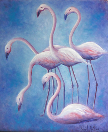 Peinture intitulée "Les Flamants Rose" par Hubert Mathieu, Œuvre d'art originale, Huile