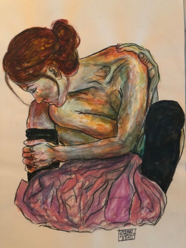 Pittura intitolato "La modella di Schie…" da Stefano Di Marco, Opera d'arte originale, Gouache