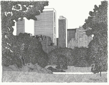 Central Park. Manhattan. Desenho intitulada "Central Park. Manha…" por Lauris Milbrets, Obras de arte originais, Caneta de gel