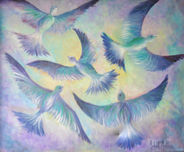 Peinture intitulée "Pigeons Chorégraphi…" par Hubert Mathieu, Œuvre d'art originale, Huile