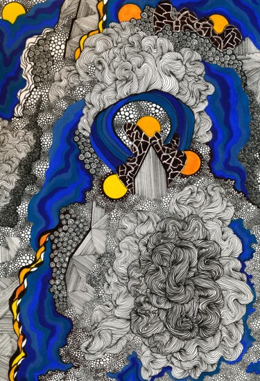 A reflection on blue Painting titled "A reflection on blue" by Elke Matthaeus, Original Artwork, Ink