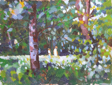 제목이 "En foret"인 미술작품 Patrick Marie로, 원작, 기름 나무 들것 프레임에 장착됨