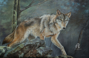 Wild animal is looking at me Painting titled "Wild animal is look…" by Olga Tsvetkova, Original Artwork, Oil