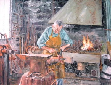 Painting titled "le-forgeron-huile.j…" by Janine Le Cann, Original Artwork