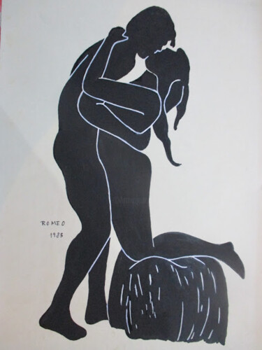 Desenho intitulada "BEIJO DE AMANTES" por Romeo Zanchett, Obras de arte originais