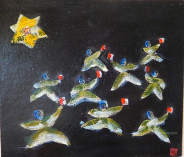 Peinture intitulée "Le petit livre rouge" par Simone Cros-Morea, Œuvre d'art originale, Collages Monté sur Carton