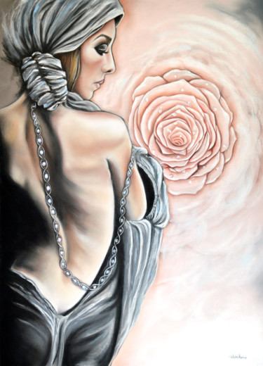 Dessin intitulée "Le chant de la rose" par Hélène Roux, Œuvre d'art originale, Pastel