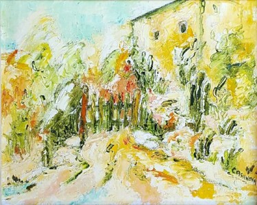 Peinture intitulée "La barrière" par Christiane Casanova, Œuvre d'art originale, Huile Monté sur Châssis en bois