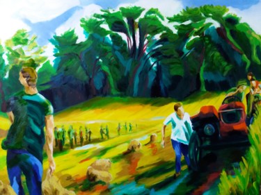 Peinture intitulée "Les Glaneurs 2" par Marc Declercq, Œuvre d'art originale, Huile