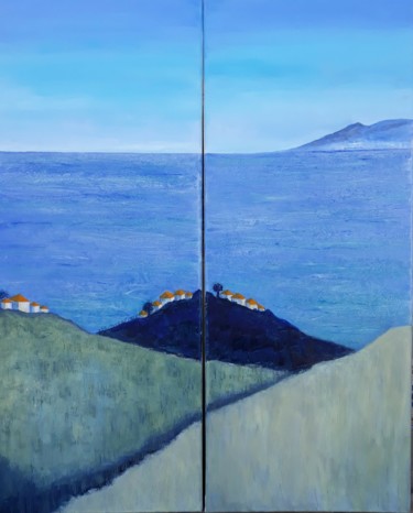 Painting titled "Into the Blue" by Jill Carrott, Original Artwork, Oil