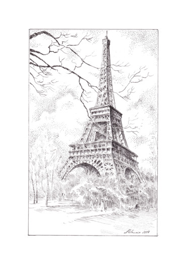 Dessin intitulée "Paris Spirit" par Aleksandr Petrunin, Œuvre d'art originale, Encre