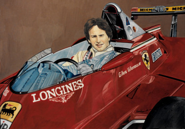 Ritratto a Gilles Villeneuve su Ferrari.jpg Gravures & estampes intitulée "Ritratto a Gilles V…" par Sandra Malagoli, Œuvre d'art originale, Gravure