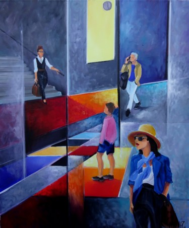 Peinture intitulée "sur les quais" par Martine Woellet, Œuvre d'art originale, Huile