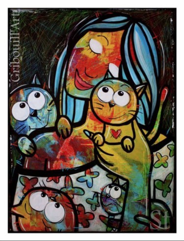 Peinture intitulée "CâlinouCat" par Gribouill'Art, Œuvre d'art originale, Acrylique