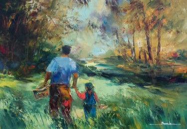 Schilderij getiteld "La cueillette des c…" door Christian Bessede, Origineel Kunstwerk, Olie