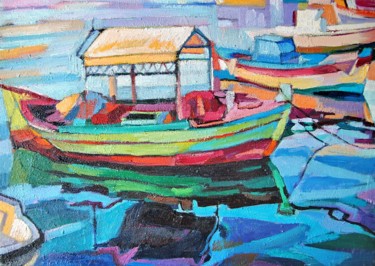 Peinture intitulée "OLD FISHING BOAT" par Maja Djokic Mihajlovic, Œuvre d'art originale, Huile