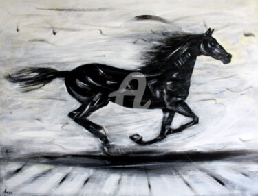 Painting titled "Cheval noir" by Henri Ibara, Original Artwork, Acrylic