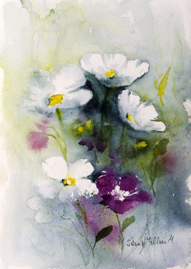 Peinture intitulée "Fleurs #23061814" par Martine Saint Ellier, Œuvre d'art originale, Aquarelle