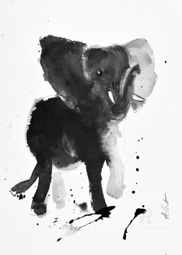 Dessin intitulée "Eléphant" par Alliet-Delacroix, Œuvre d'art originale, Encre