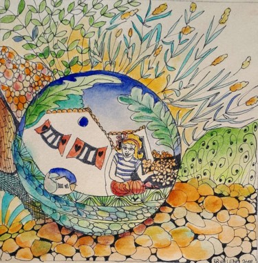 Peinture intitulée "MIROIR MAGIQUE" par Ervalena, Œuvre d'art originale, Aquarelle