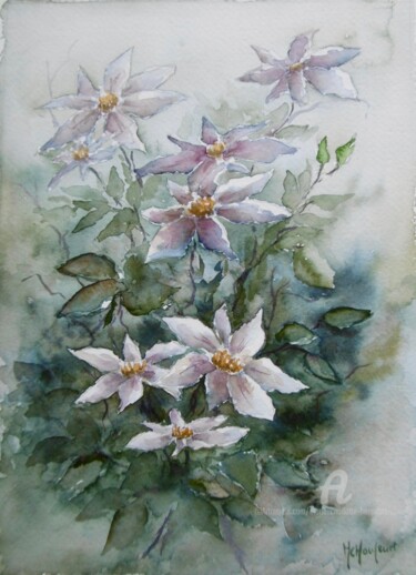Peinture intitulée "Grandes clématites…" par Marie-Charlotte Houpeurt-Chauffeté, Œuvre d'art originale, Aquarelle