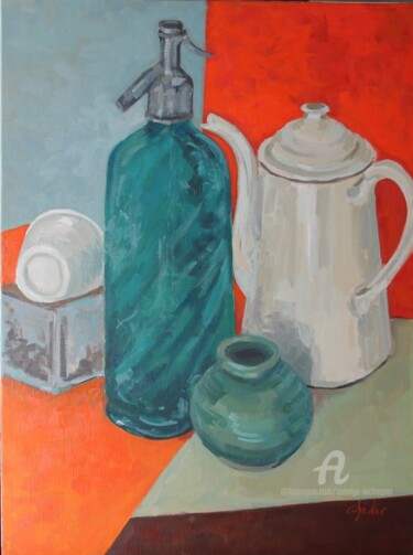 Peinture intitulée "Le Siphon Bleu" par Chéker, Œuvre d'art originale, Huile Monté sur Châssis en bois