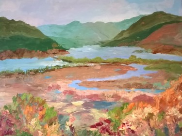 Painting titled "WINDING RIVER AUTUMN" by David Cade, Original Artwork, Oil