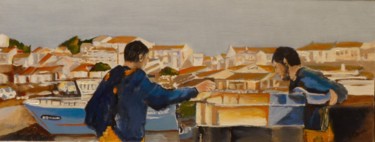 Peinture intitulée "retour de pêche dev…" par Bernard Clavier, Œuvre d'art originale, Huile