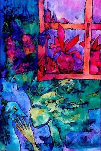 Malarstwo zatytułowany „No.G15 pod oknem” autorstwa Małgorzata Krasucka, Oryginalna praca, Olej