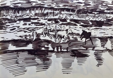 图画 标题为“Landscapes With Dogs” 由Berthold Von Kamptz, 原创艺术品, 圆珠笔