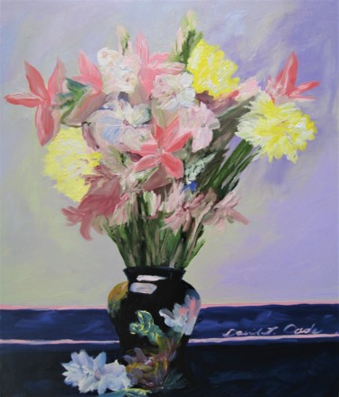 Painting titled "FLORAL WITH BLACK V…" by David Cade, Original Artwork, Oil