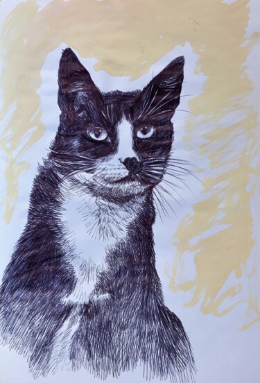 图画 标题为“The Cat” 由Berthold Von Kamptz, 原创艺术品, 圆珠笔