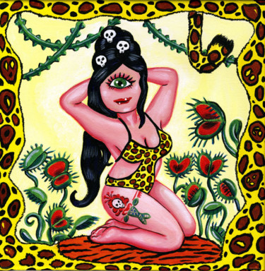 Miss Cyclope en tenue Léopard Peinture intitulée "Miss Cyclope en ten…" par Florence H, Œuvre d'art originale, Acrylique