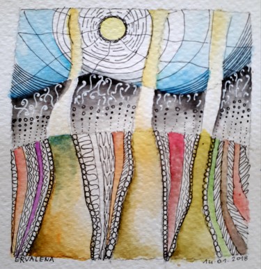Peinture intitulée "SOLEIL D'ARGENT" par Ervalena, Œuvre d'art originale, Aquarelle