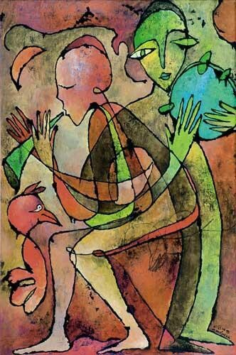 Malarstwo zatytułowany „Klezmorim No.G44” autorstwa Małgorzata Krasucka, Oryginalna praca