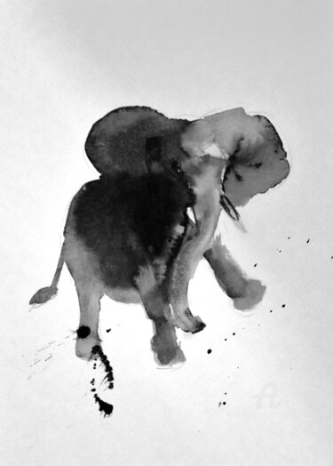 Éléphant dynamique 002 Σχέδιο με τίτλο "Éléphant dynamique…" από Alliet-Delacroix, Αυθεντικά έργα τέχνης, Μελάνι