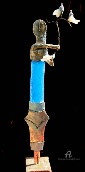 Sculpture intitulée "Idole aux deux oise…" par Elisabeth Brainos, Œuvre d'art originale, Bronze