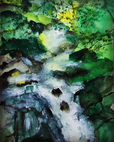 Malerei mit dem Titel "L'humide et le sauv…" von Marie Claude Lambert, Original-Kunstwerk, Aquarell