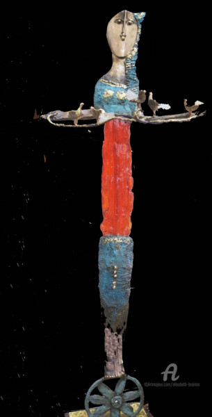 Sculpture intitulée "Idole orange aux oi…" par Elisabeth Brainos, Œuvre d'art originale, Bronze