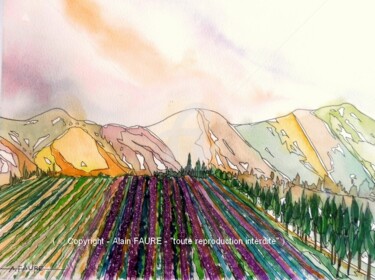 DRÔME PROVENCALE Peinture intitulée "DRÔME PROVENCALE" par Alain Faure, Œuvre d'art originale, Aquarelle Monté sur Autre panneau rigide