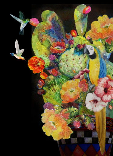 I love you,' but the cactus says 'F*** off Arts numériques intitulée "I love you,' but th…" par Dodi Ballada, Œuvre d'art originale, Peinture numérique