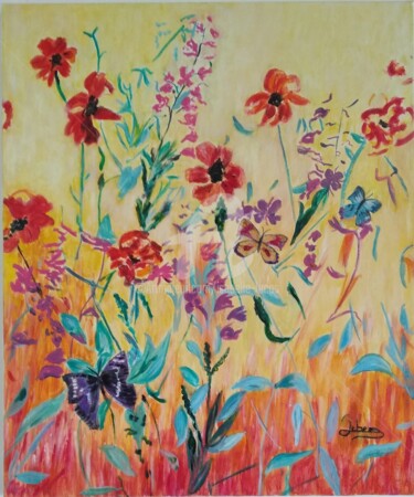 Peinture intitulée "Coquelicots et papi…" par Isabelle Lucas, Œuvre d'art originale, Huile