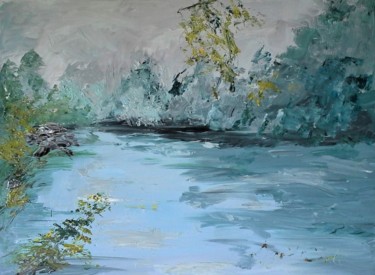 Painting titled "RIVER AT EVENING" by David Cade, Original Artwork, Oil