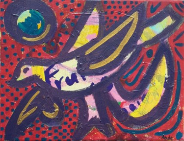 Painting titled "Oiseau Paix" by Aude Peris, Original Artwork, Acrylic Mounted on Wood Stretcher frame